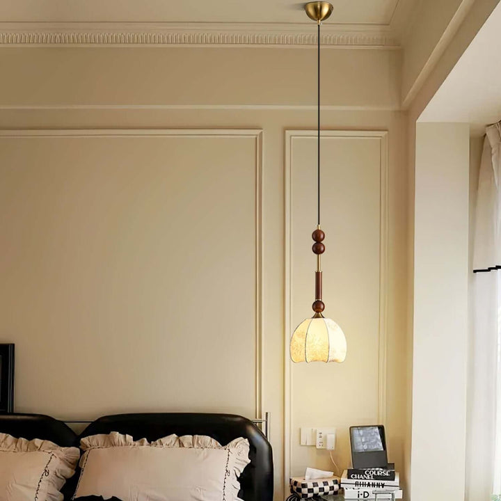 Elegant Glass Pendant Lamp with Wooden & Brass Accents