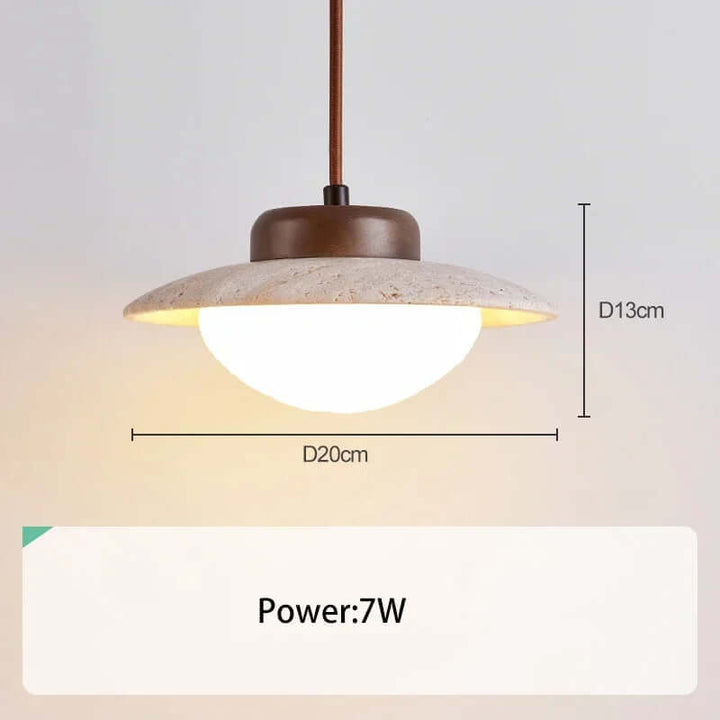 Vintage Walnut & Stone Pendant Light with LED