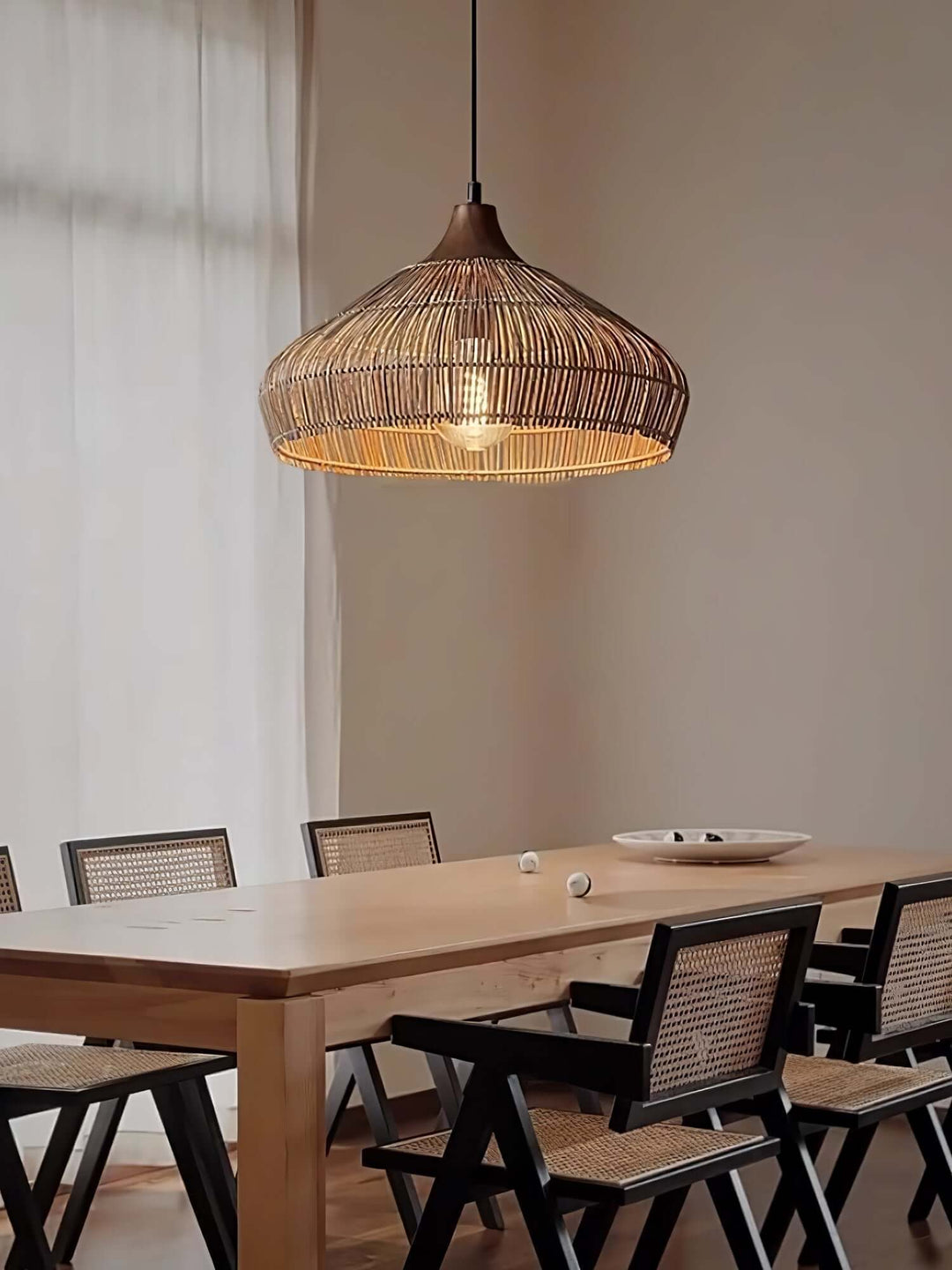 Woven Rattan Pendant Light - Handcrafted Bohemian Decor