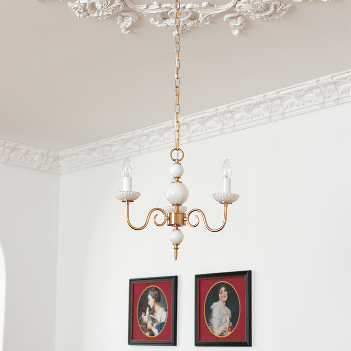 Retro Cream Glass Chandelier 3/5 Lamps