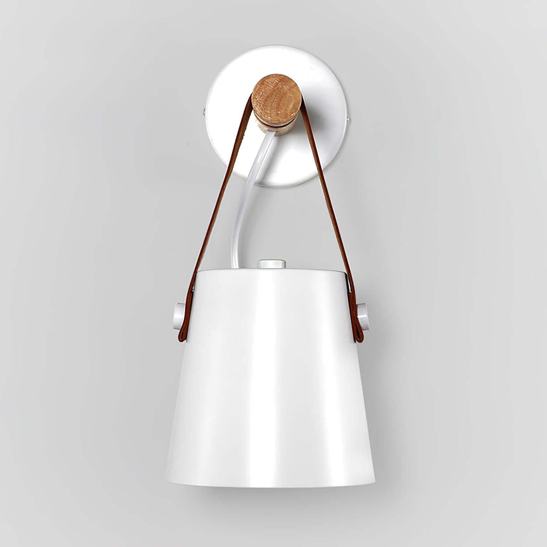 Conical Wooden Wall Light with Leather Strap
