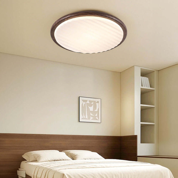 Round Wooden LED Ceiling Light for Bedroom