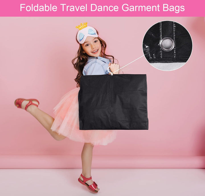 Versatile 5-pack costume garment bags with clear pockets & fold loop, perfect for dance & travel.