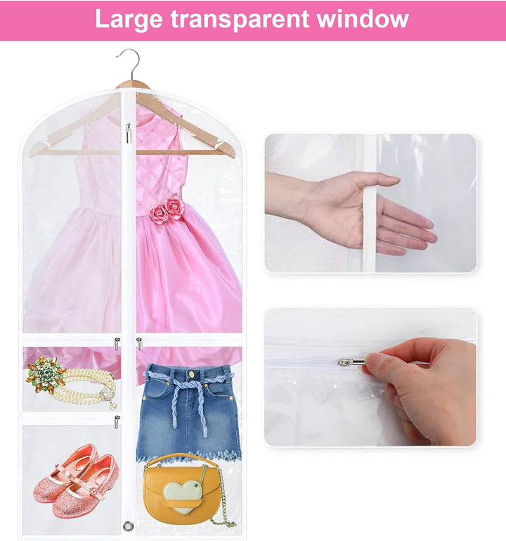 Unisex travel garment bags, 5-pack, for protecting clothes; features zipped pockets and foldable design.