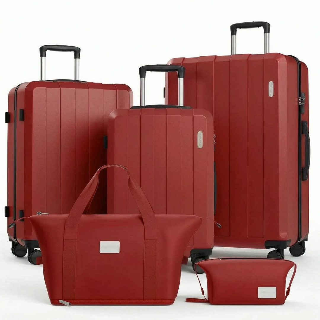 Premium 5-piece hardshell luggage set, durable suitcases with spinner wheels & expandable design for long trips.