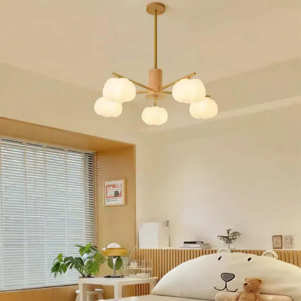 Modern Wooden Chandelier with Cotton Balls