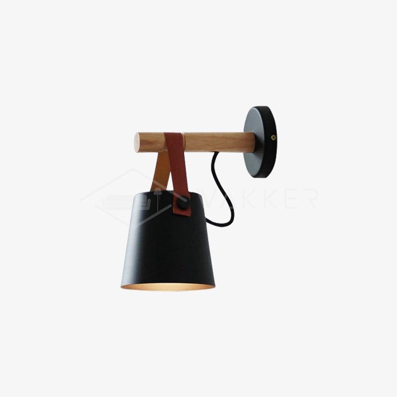 Conical Wooden Wall Light with Leather Strap