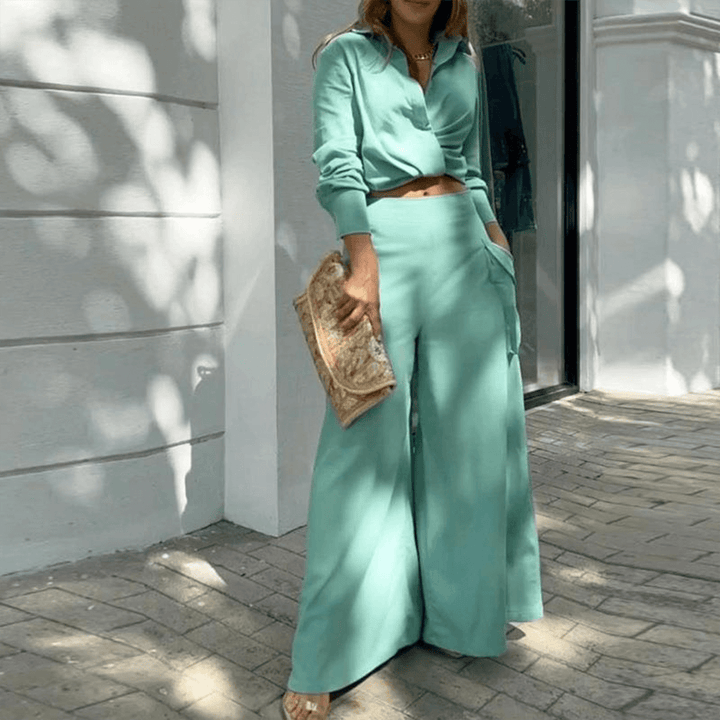 Women's  Crop Top & Wide-Leg Trousers