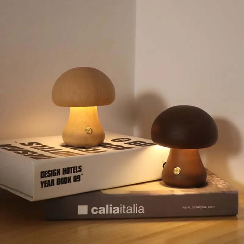 Rechargeable Wooden Mushroom Lamp