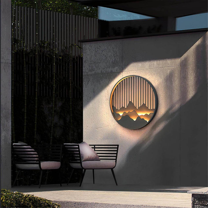 Outdoor LED Wall Light with Circular Mountain Motif