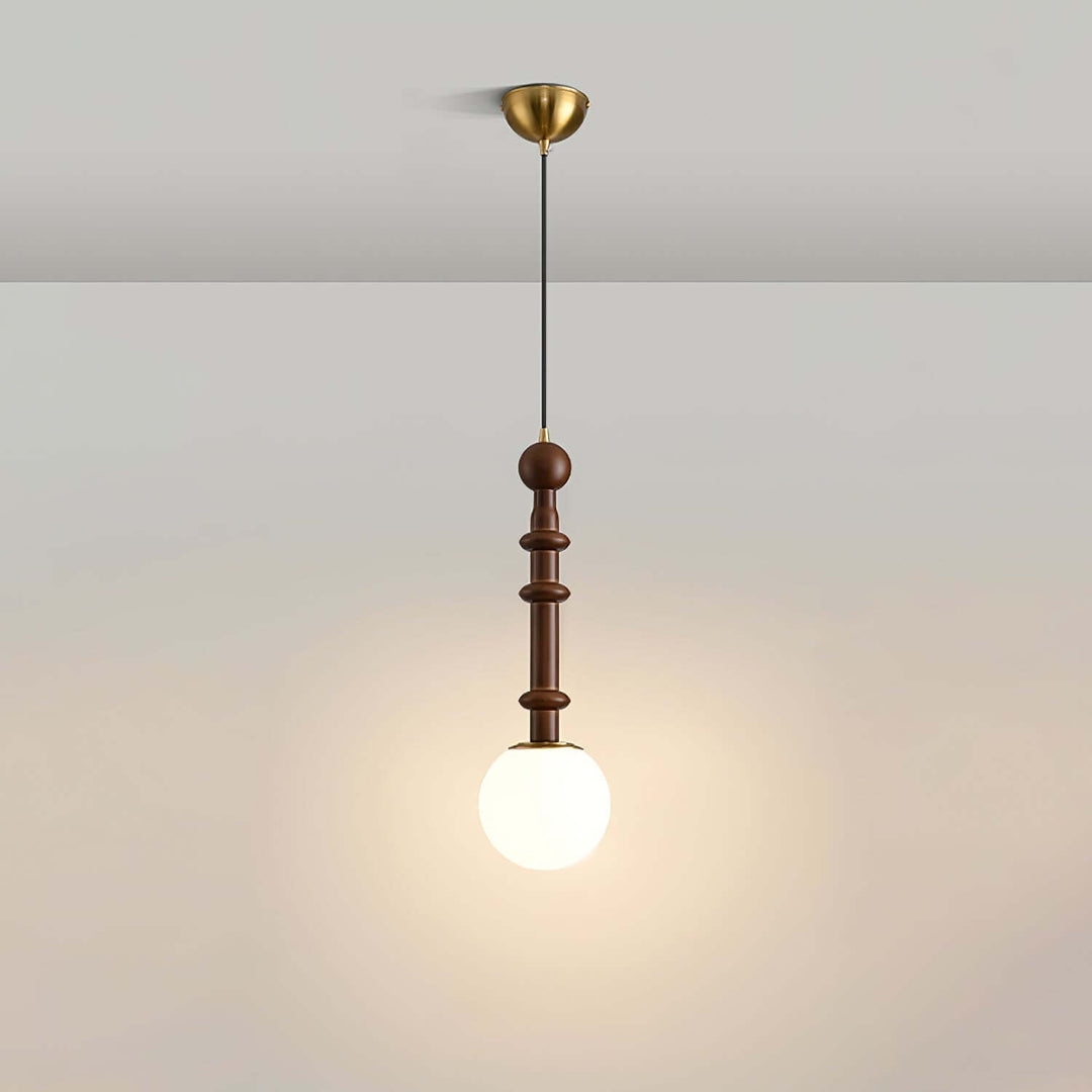 Elegant Glass Pendant Lamp with Wooden & Brass Accents