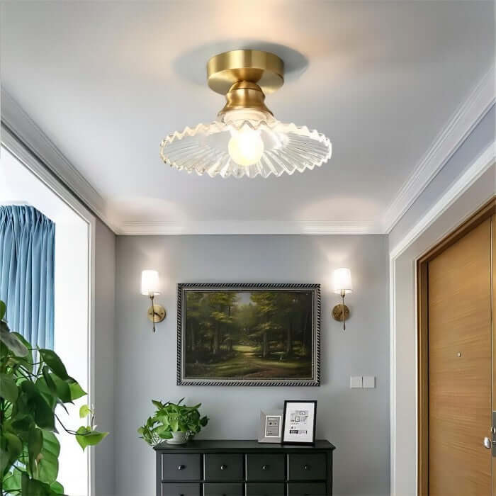 Vintage Style Clear Glass Ribbed Petal Ceiling Light