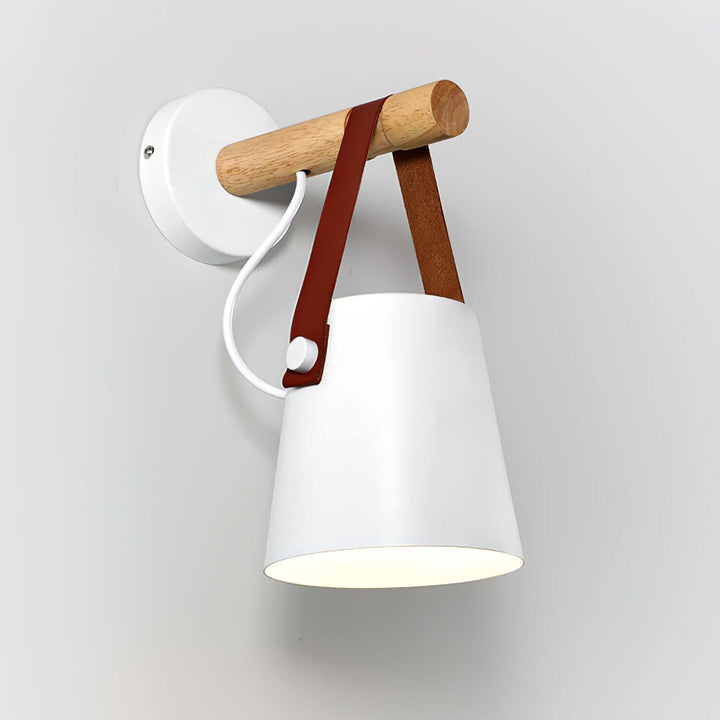 Conical Wooden Wall Light with Leather Strap