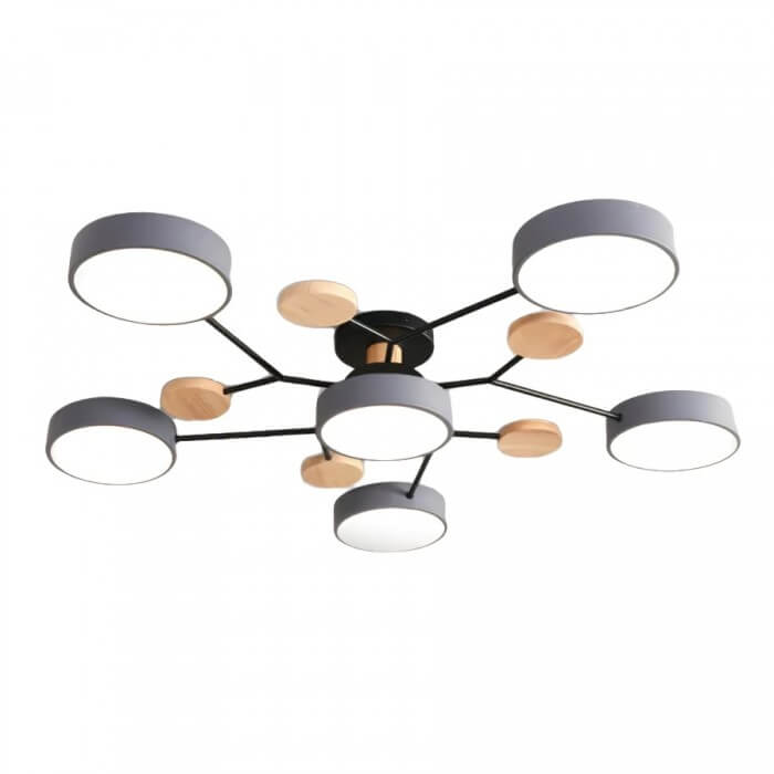 Modern Multi-Arm LED Ceiling Light with Wood Accents