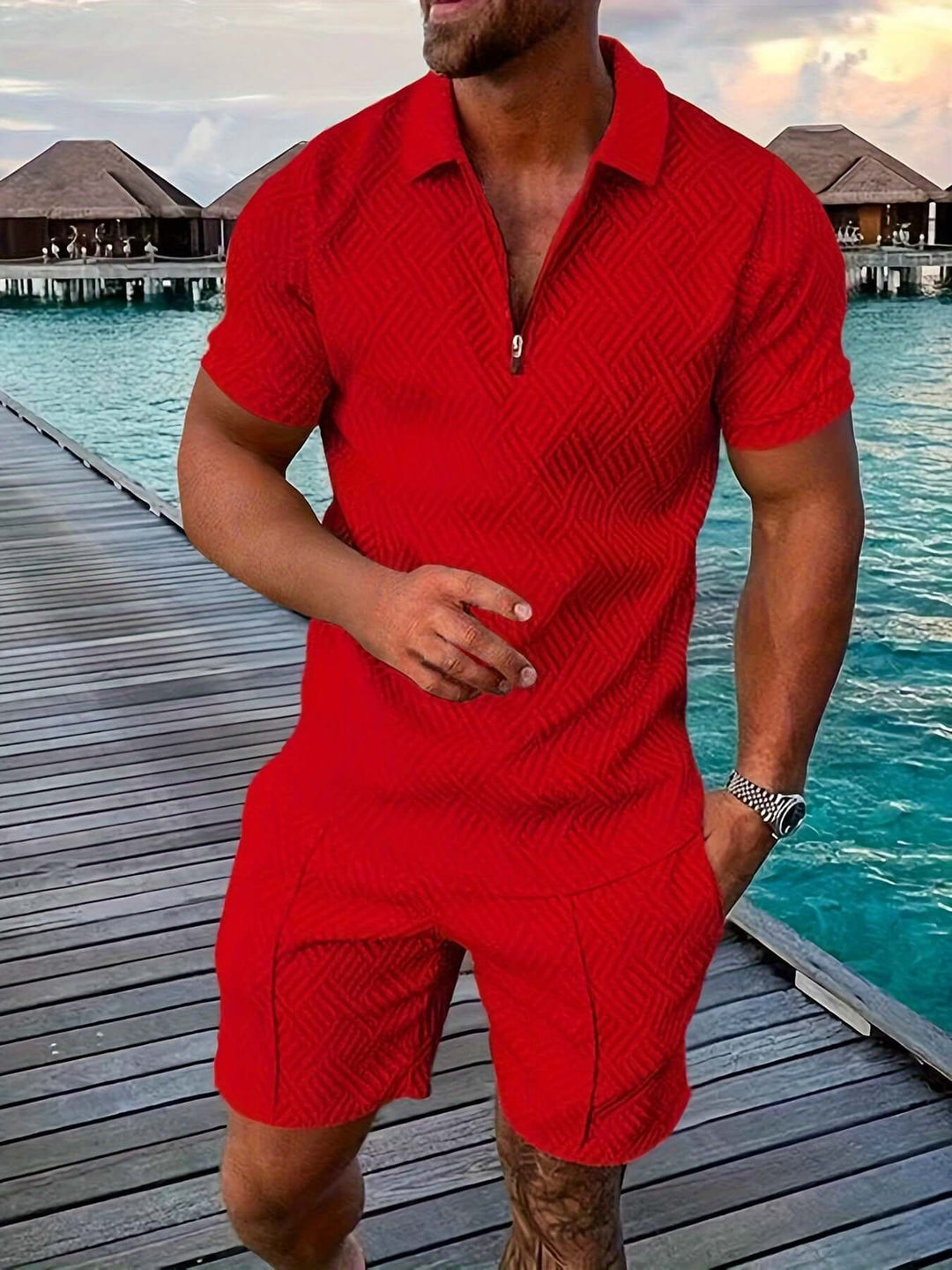 Men's Geometric Print Summer Set