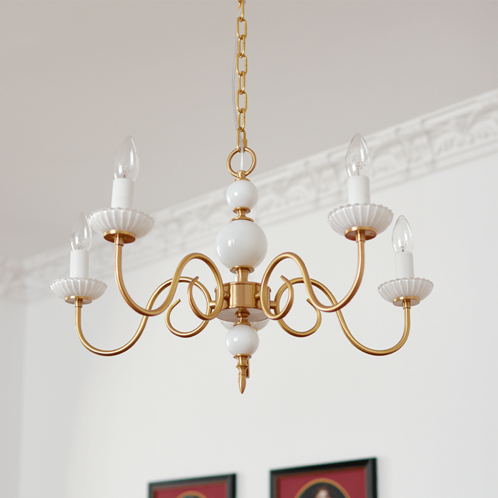 Retro Cream Glass Chandelier 3/5 Lamps
