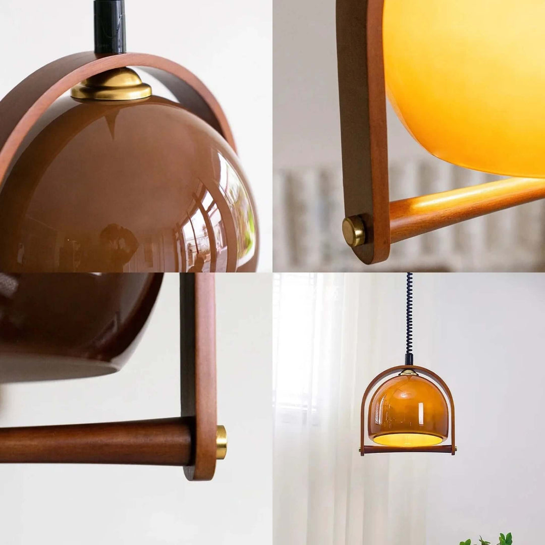Vintage Wood Pendant Light with Glass