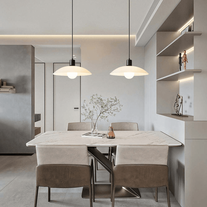 Modern White Glass Disc Pendant Light