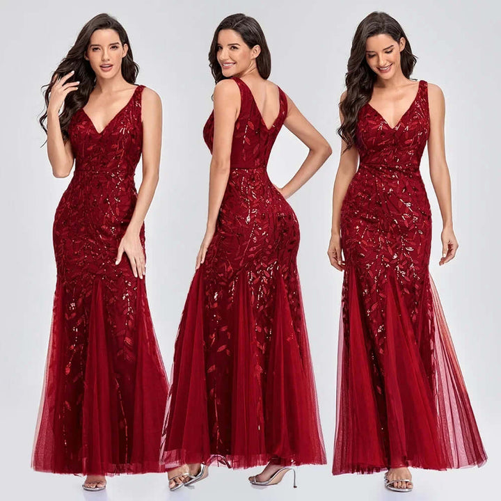 Sequin Embellished Sleeveless Maxi Evening Gown