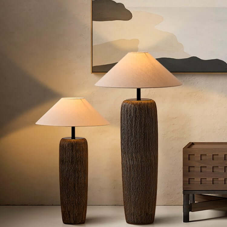 Rustic Wood Floor Lamp with Metal Accents