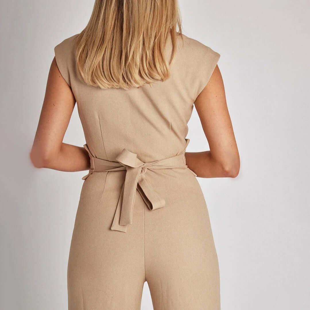 Sleeveless Wide-Leg Jumpsuit with Waist Tie