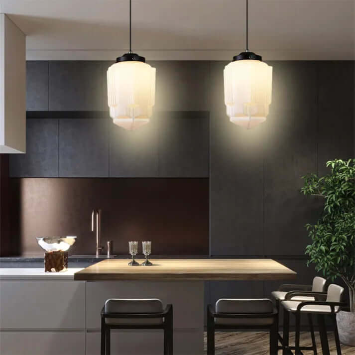 White Milk Glass Geometric Jar Pendant Light