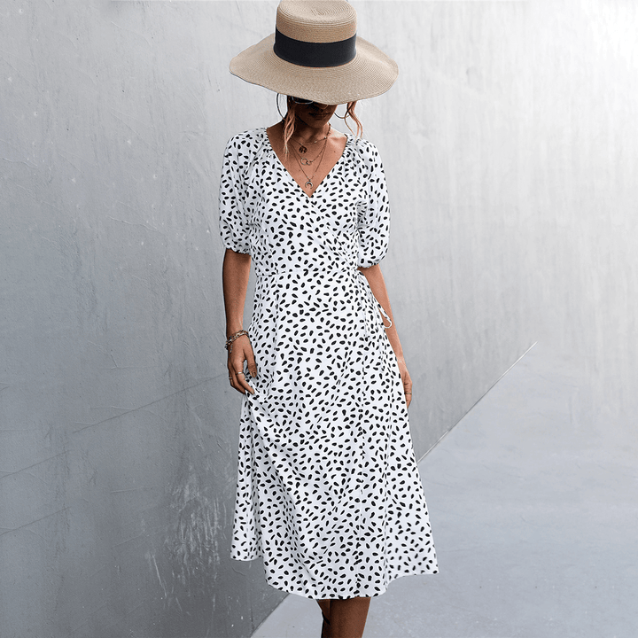 Polka Dot Wrap Dress with Slit