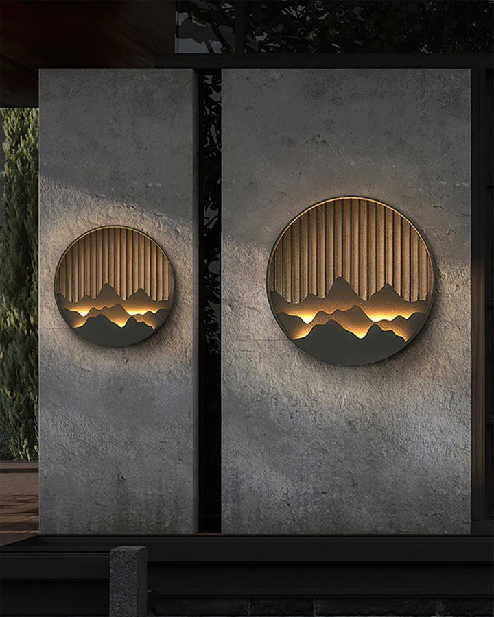 Outdoor LED Wall Light with Circular Mountain Motif
