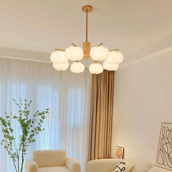 Modern Wooden Chandelier with Cotton Balls