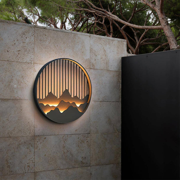 Outdoor LED Wall Light with Circular Mountain Motif