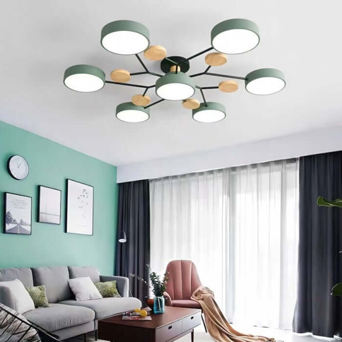 Modern Multi-Arm LED Ceiling Light with Wood Accents