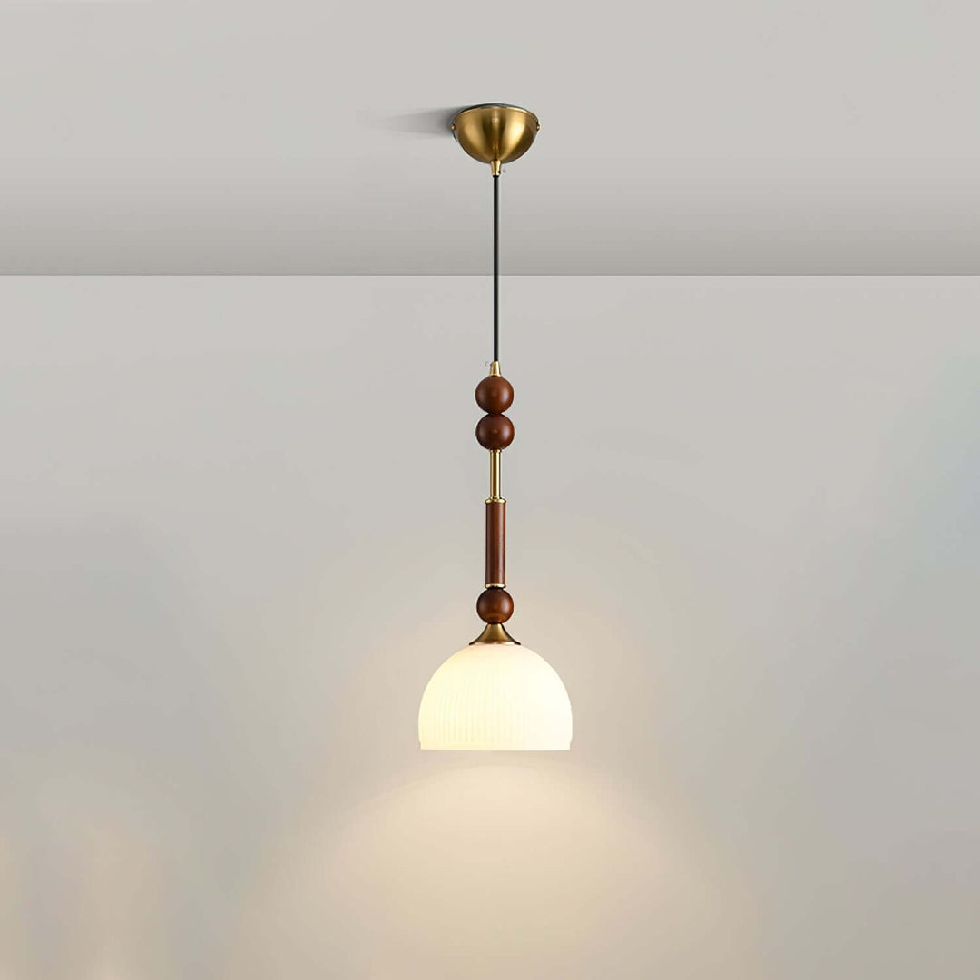 Elegant Glass Pendant Lamp with Wooden & Brass Accents