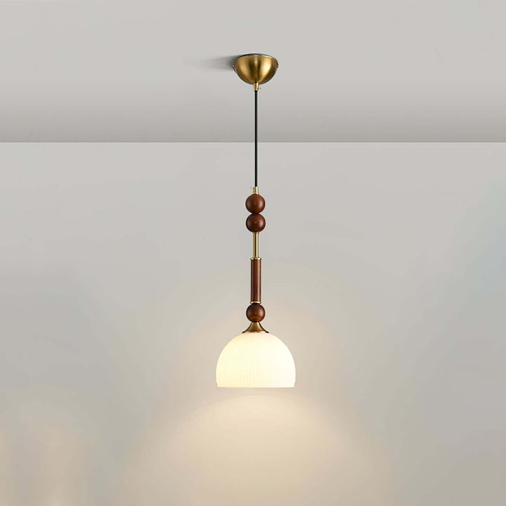 Elegant Glass Pendant Lamp with Wooden & Brass Accents