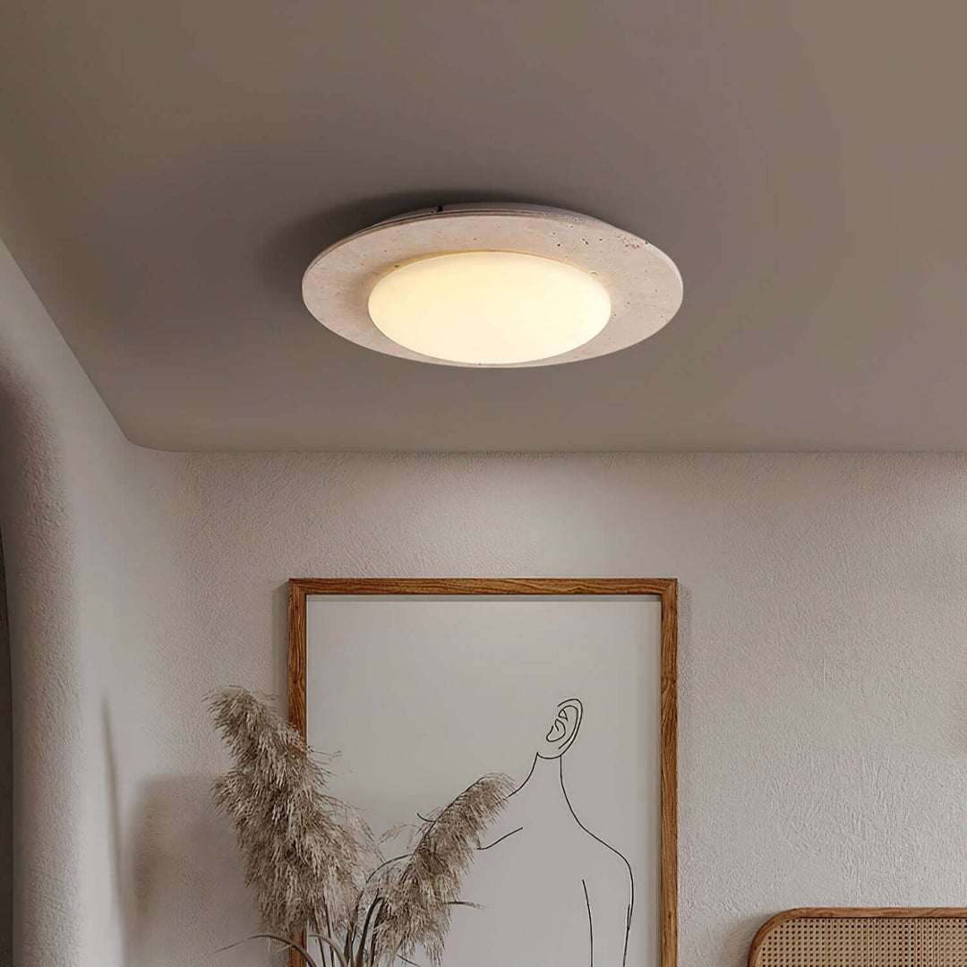 Dome Ceiling Light, Travertine & Wood, 30cm