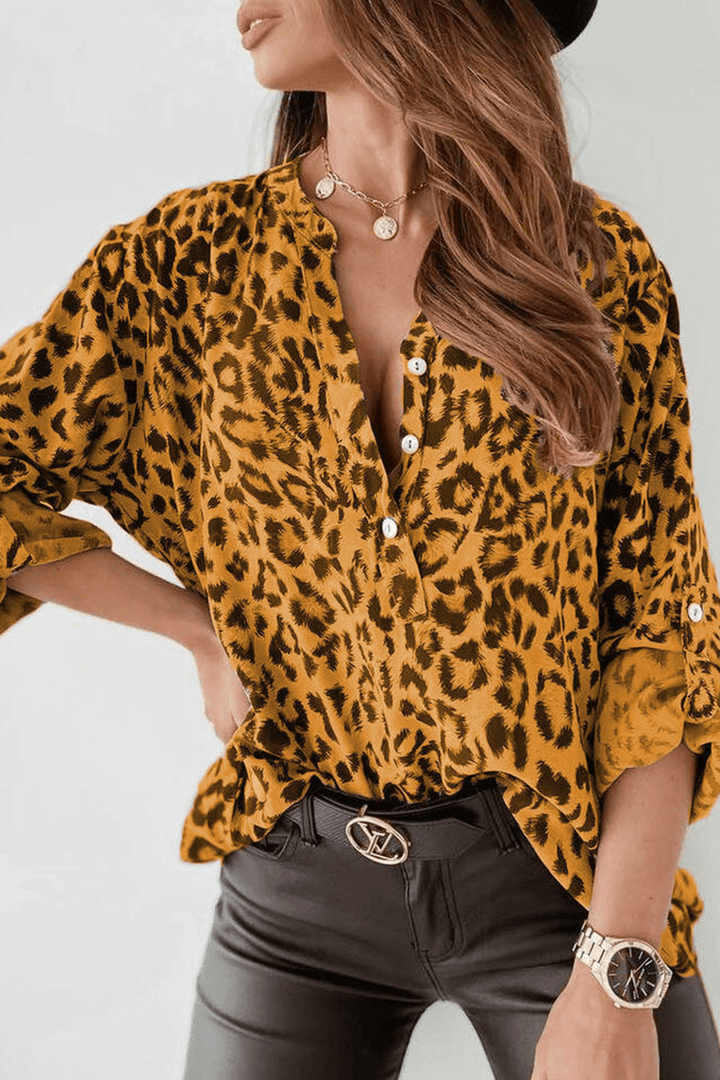 Animal Print Buckle Blouse - Women's Fashion Top