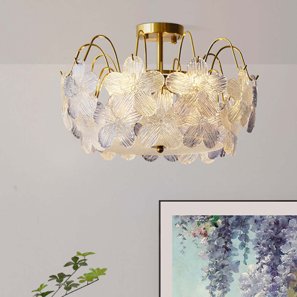 Floral Stained Glass Chandelier for Living Room