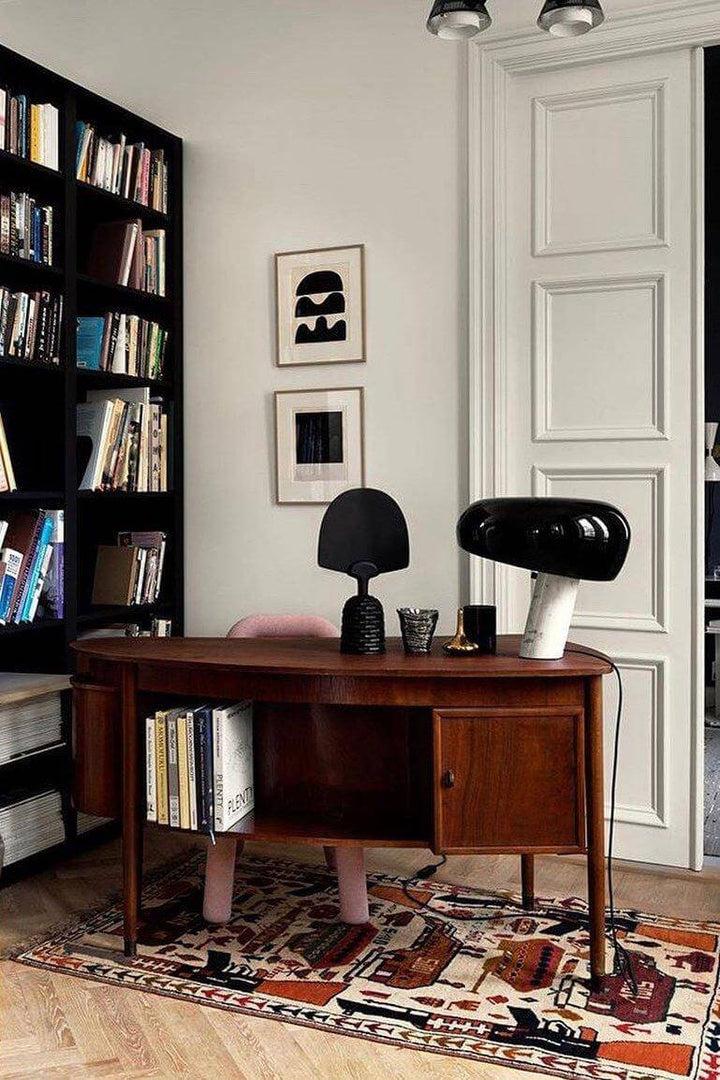 Carrara Marble Table Lamp with Glazed Metal Reflector