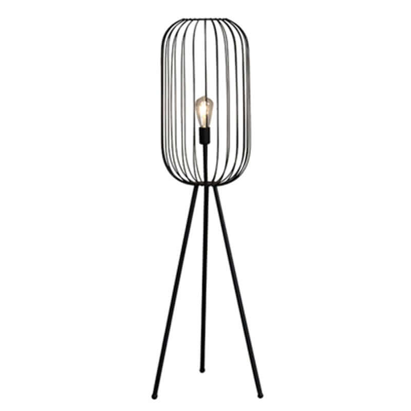 Striped Cage Floor Lamp, Metal Rattan Accent Lamp