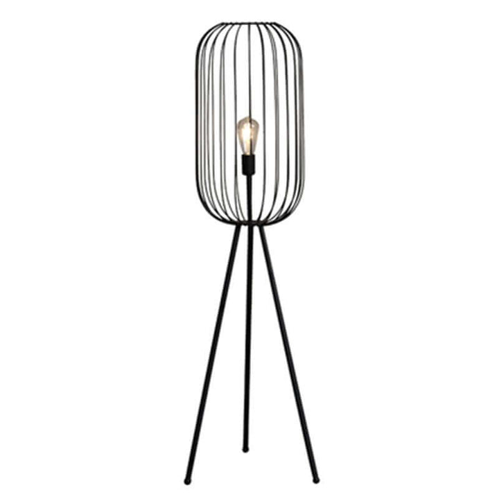 Striped Cage Floor Lamp, Metal Rattan Accent Lamp