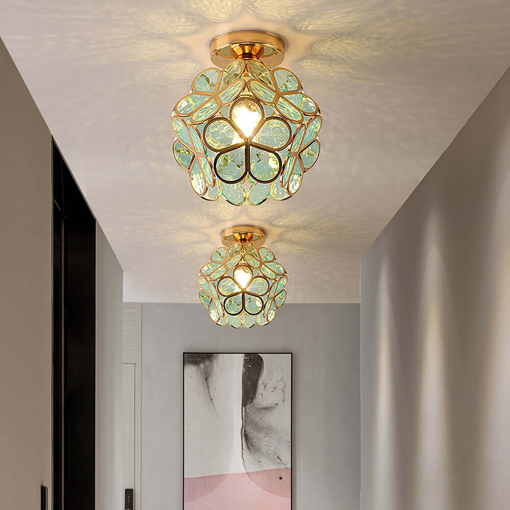 Floral Glass Ceiling Light Fixture for Hallway