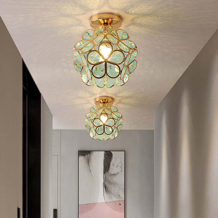 Floral Glass Ceiling Light Fixture for Hallway