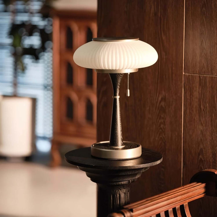 Elegant Mushroom Table Lamp with Wooden Base