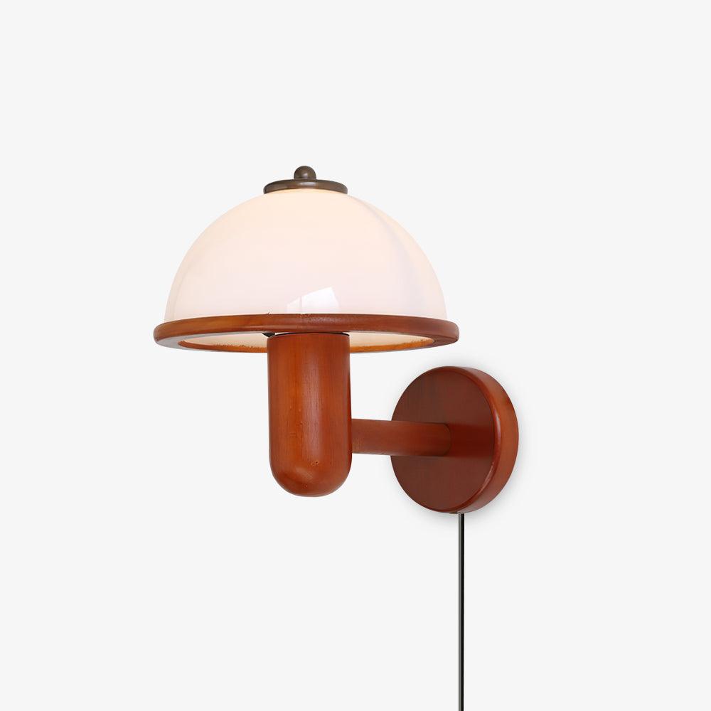 Oak Wood Mushroom Wall Light with White Shade