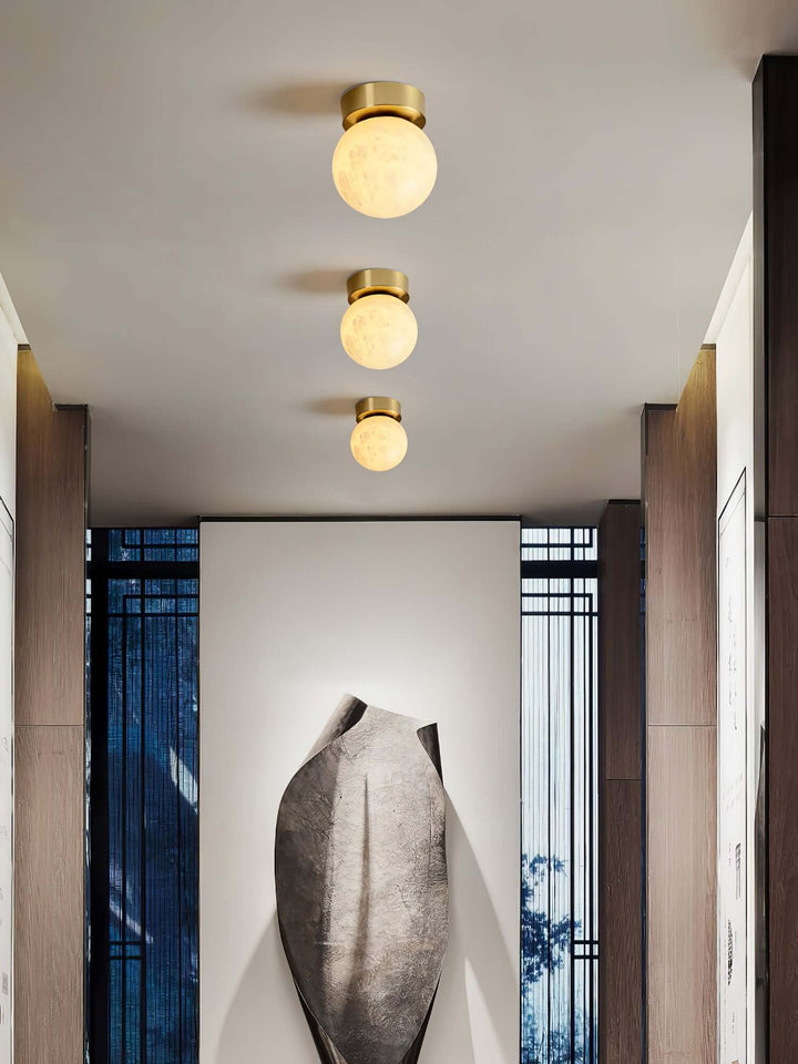 Alabaster Globe Ceiling Light with Brass Detailing