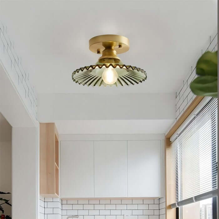 Vintage Style Clear Glass Ribbed Petal Ceiling Light