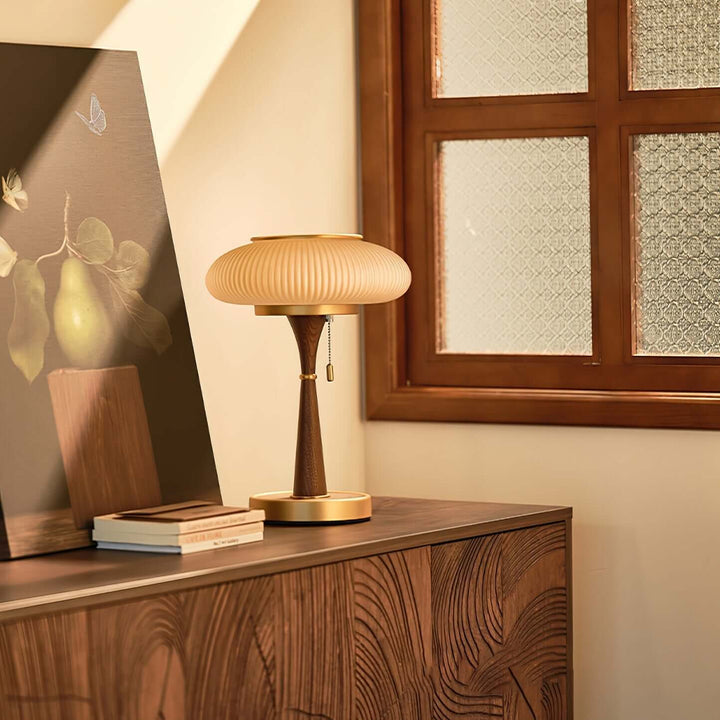 Elegant Mushroom Table Lamp with Wooden Base
