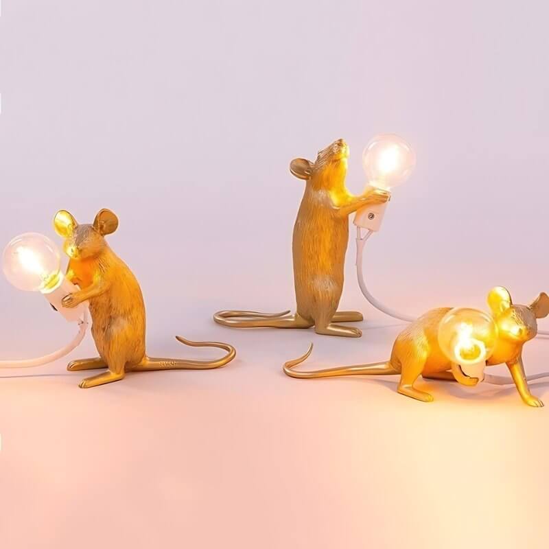 Resin Mouse Table Lamp with LED Bulb - White & Gold