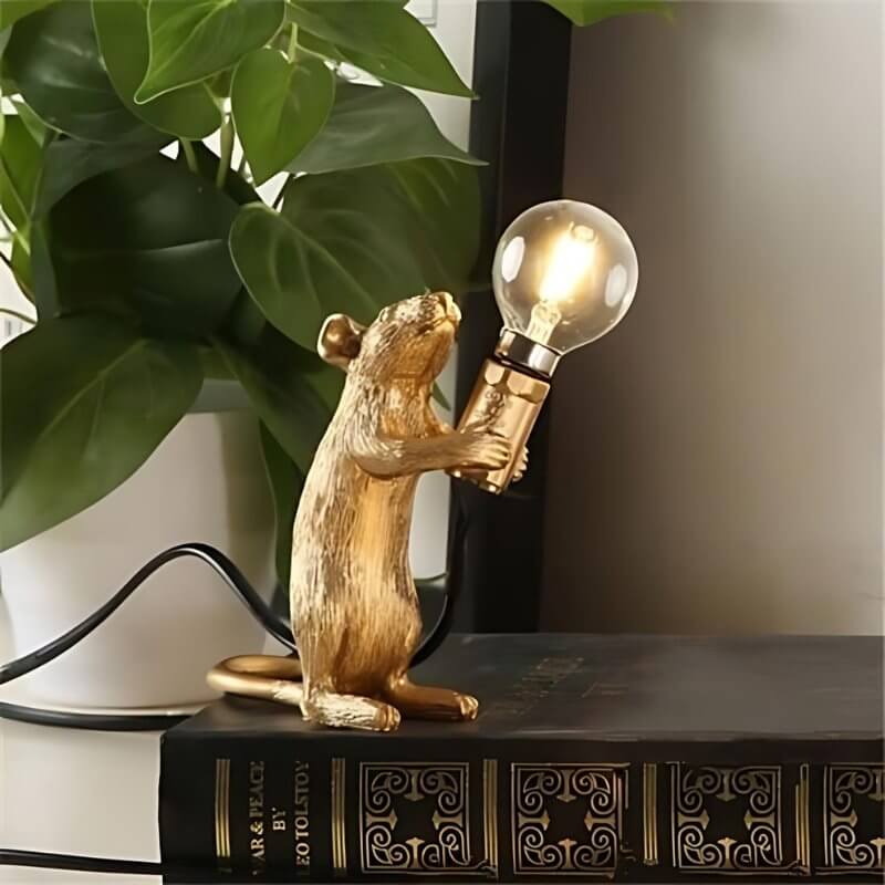 Resin Mouse Table Lamp with LED Bulb - White & Gold