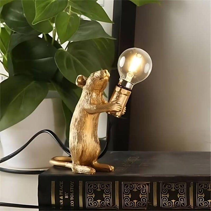 Resin Mouse Table Lamp with LED Bulb - White & Gold