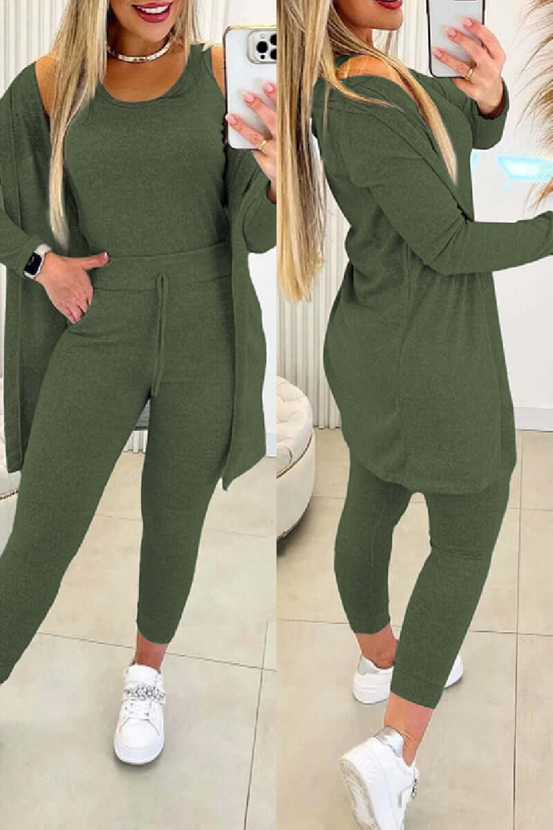 Women's 3-Piece O-Neck Top & Tight Pants Set